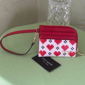 KATE SPADE DEVIN PIXEL HEARTS COIN CARD CASE WRISTLET:NWT HEARTS